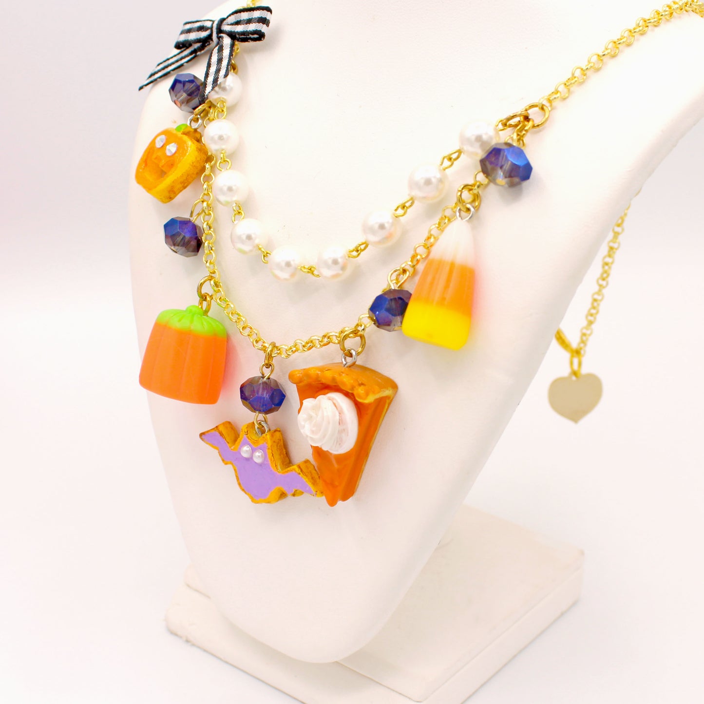 Pumpkin Pie Candy Corn Fall Statement Necklace Gold or Silver Cute Autumn Charm Jewelry Handmade Fatally Feminine Designs