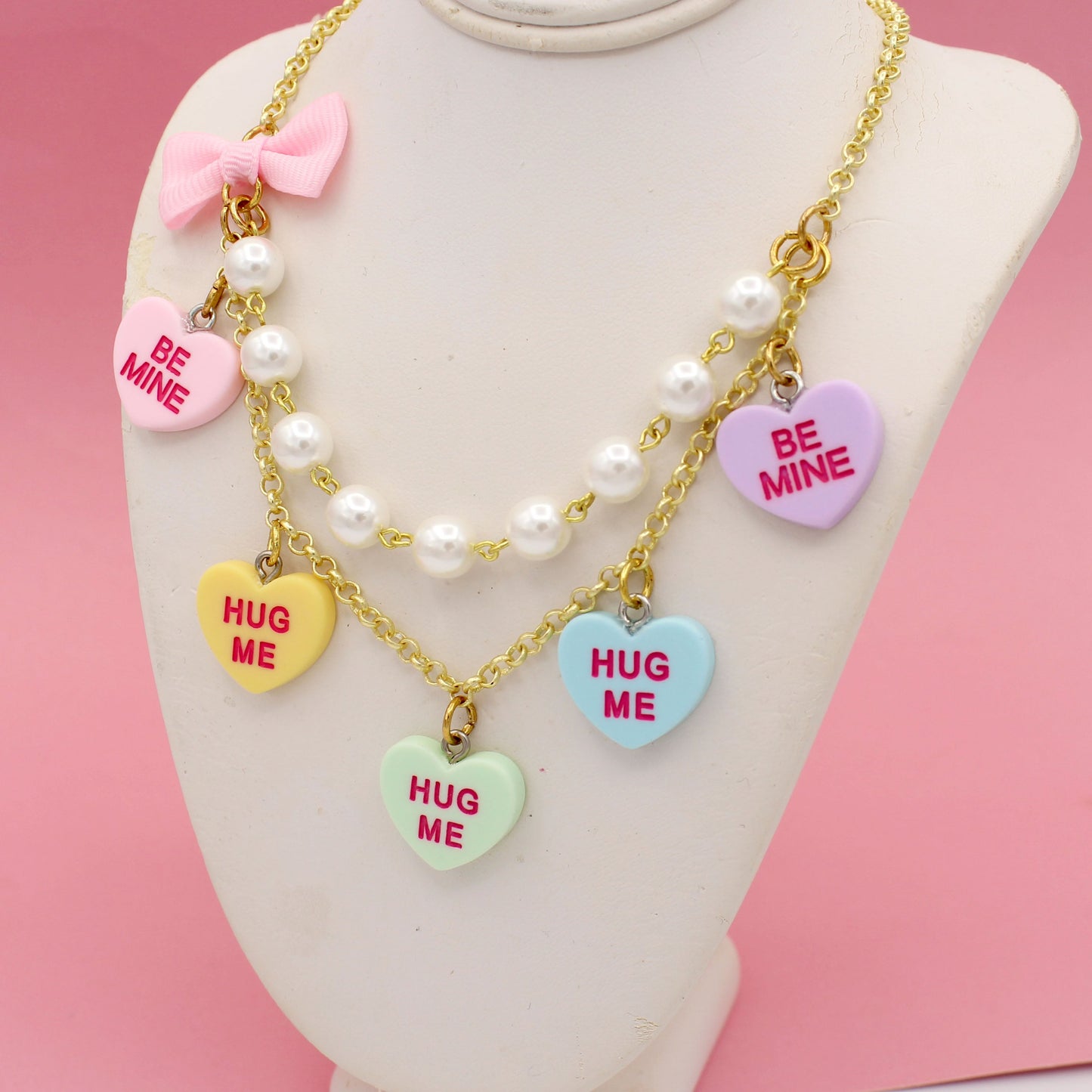 Candy Heart Statement Necklace - Valentine's Day Conversation Charm Jewelry - Fatally Feminine Designs