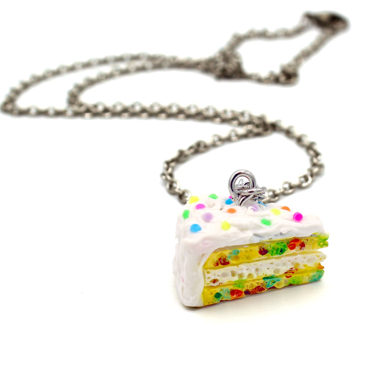 Confetti Cake Necklace, Funfetti Birthday Cake Slice Charm Necklace