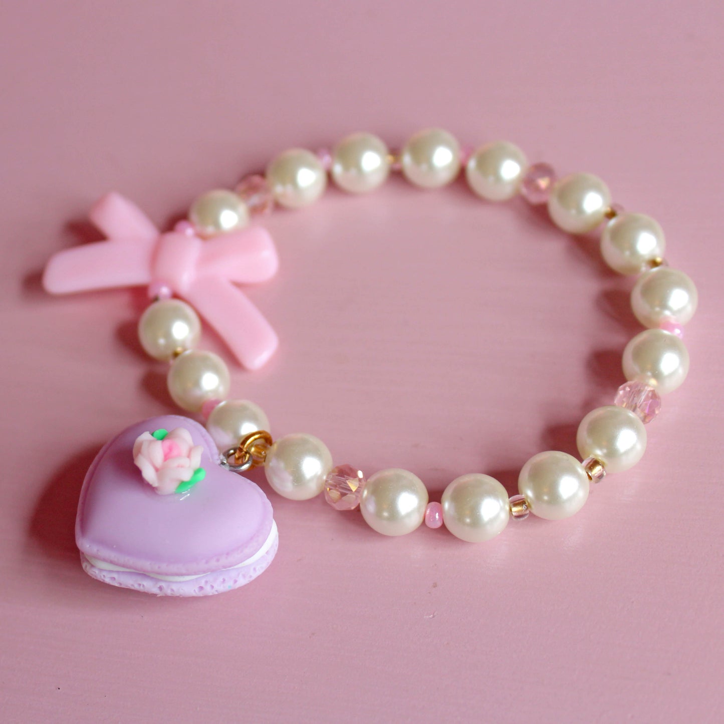 Rococo Dreams Marie Antoinette Inspired Jewelry Sets - Handmade Soft Girl Pink Pearl Heart Bracelet - Fatally Feminine Designs