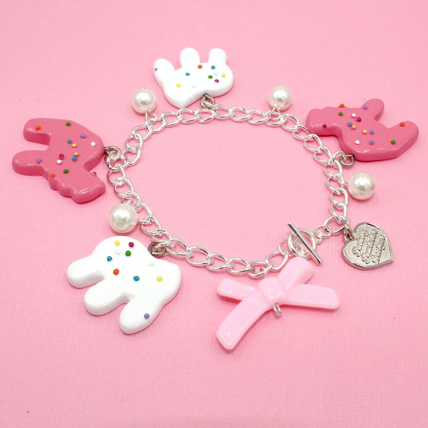 Pink Frosted Circus Animal Chunky Charm Bracelet Gold or Silver