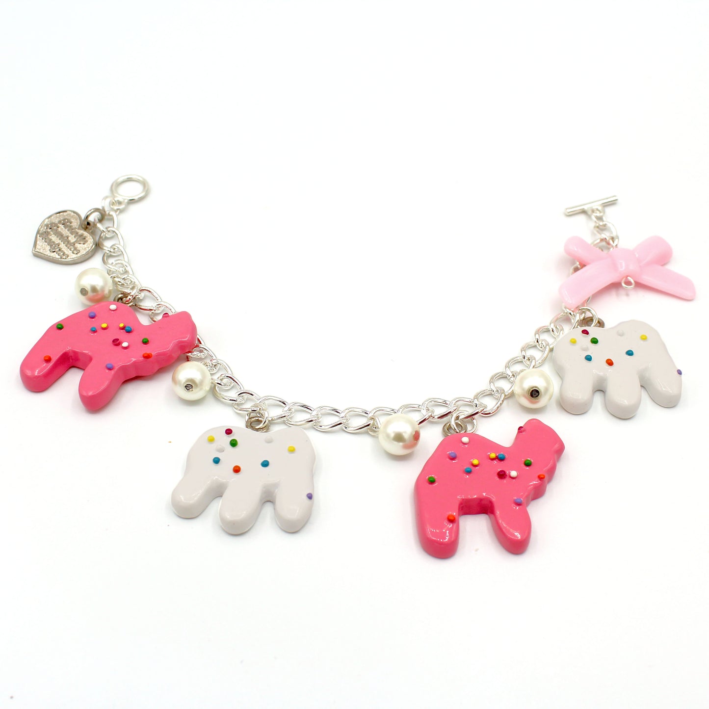 Pink Frosted Circus Animal Chunky Charm Bracelet Gold or Silver