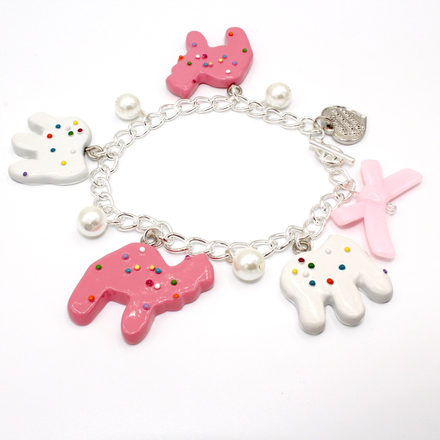 Pink Frosted Circus Animal Chunky Charm Bracelet Gold or Silver