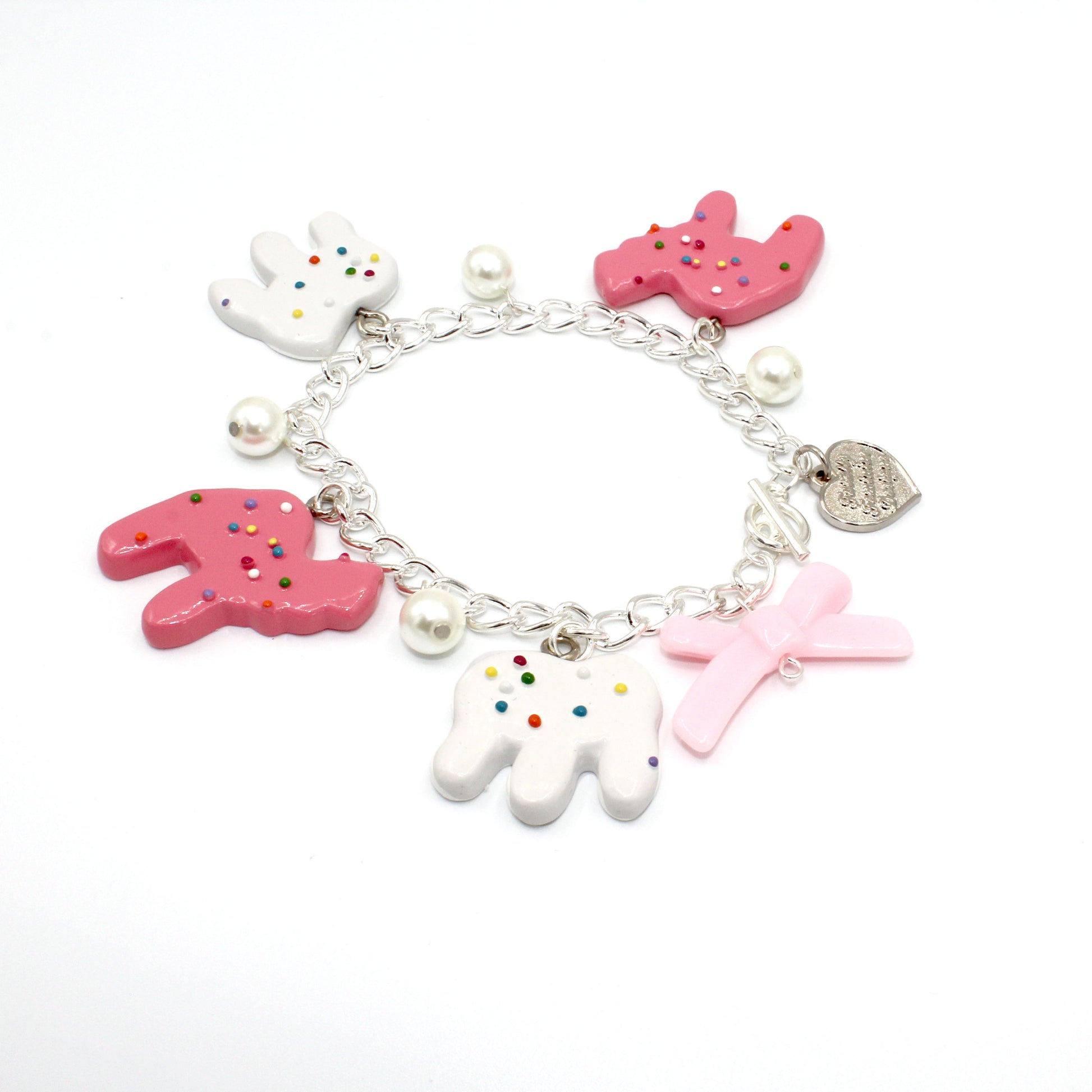 Pink Frosted Circus Animal Chunky Charm Bracelet Gold or Silver