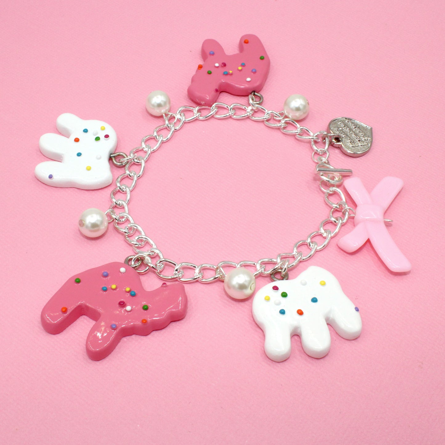 Pink Frosted Circus Animal Chunky Charm Bracelet Gold or Silver