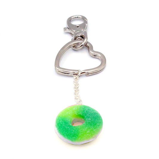 Gummy Green Apple Ring Heart Keychain - Silver Tone - Fatally Feminine Designs