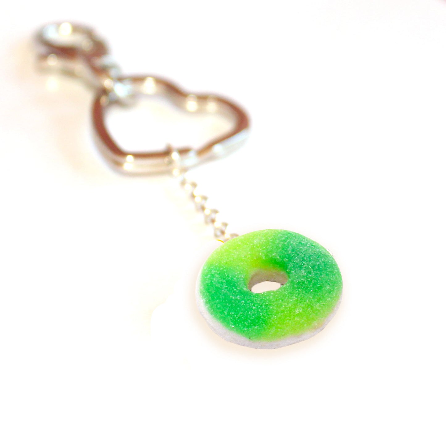 Gummy Green Apple Ring Heart Keychain - Silver Tone - Fatally Feminine Designs