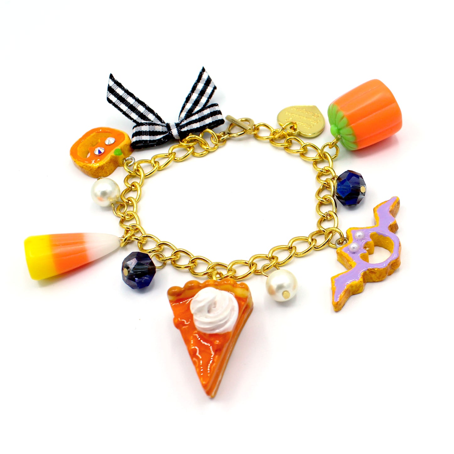 Pumpkin Pie Candy Corn Fall Charm Bracelet - Gold or Silver Cute - Autumn Charm Jewelry - Handmade Fatally Feminine Designs