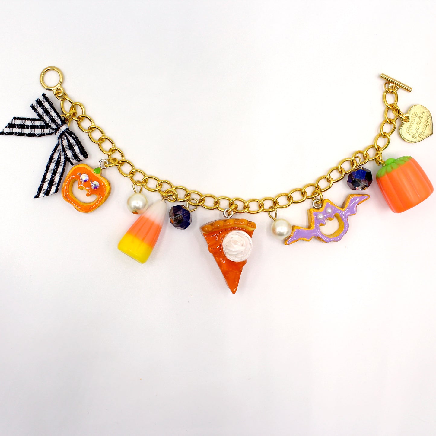 Pumpkin Pie Candy Corn Fall Charm Bracelet - Gold or Silver Cute - Autumn Charm Jewelry - Handmade Fatally Feminine Designs