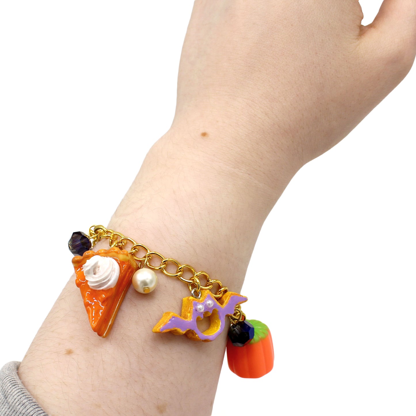 Pumpkin Pie Candy Corn Fall Charm Bracelet - Gold or Silver Cute - Autumn Charm Jewelry - Handmade Fatally Feminine Designs