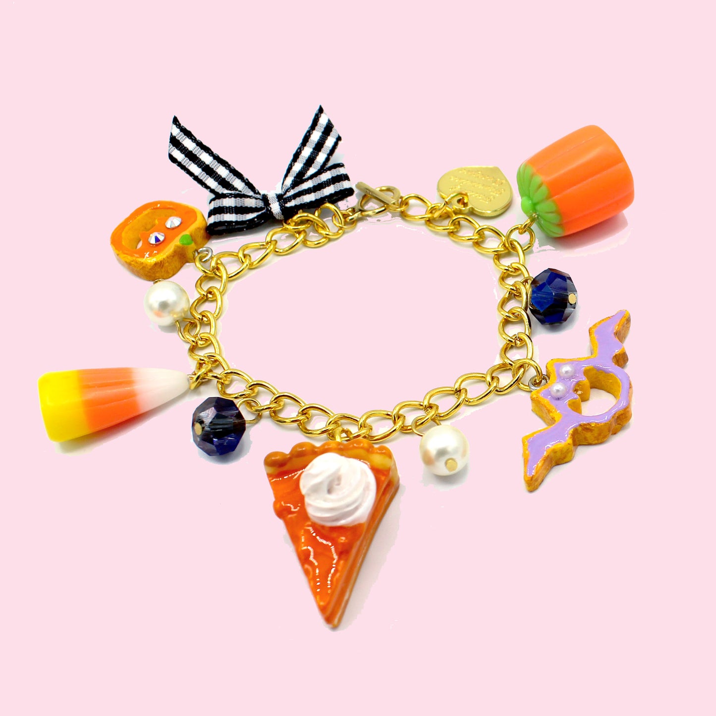 Pumpkin Pie Candy Corn Fall Charm Bracelet - Gold or Silver Cute - Autumn Charm Jewelry - Handmade Fatally Feminine Designs
