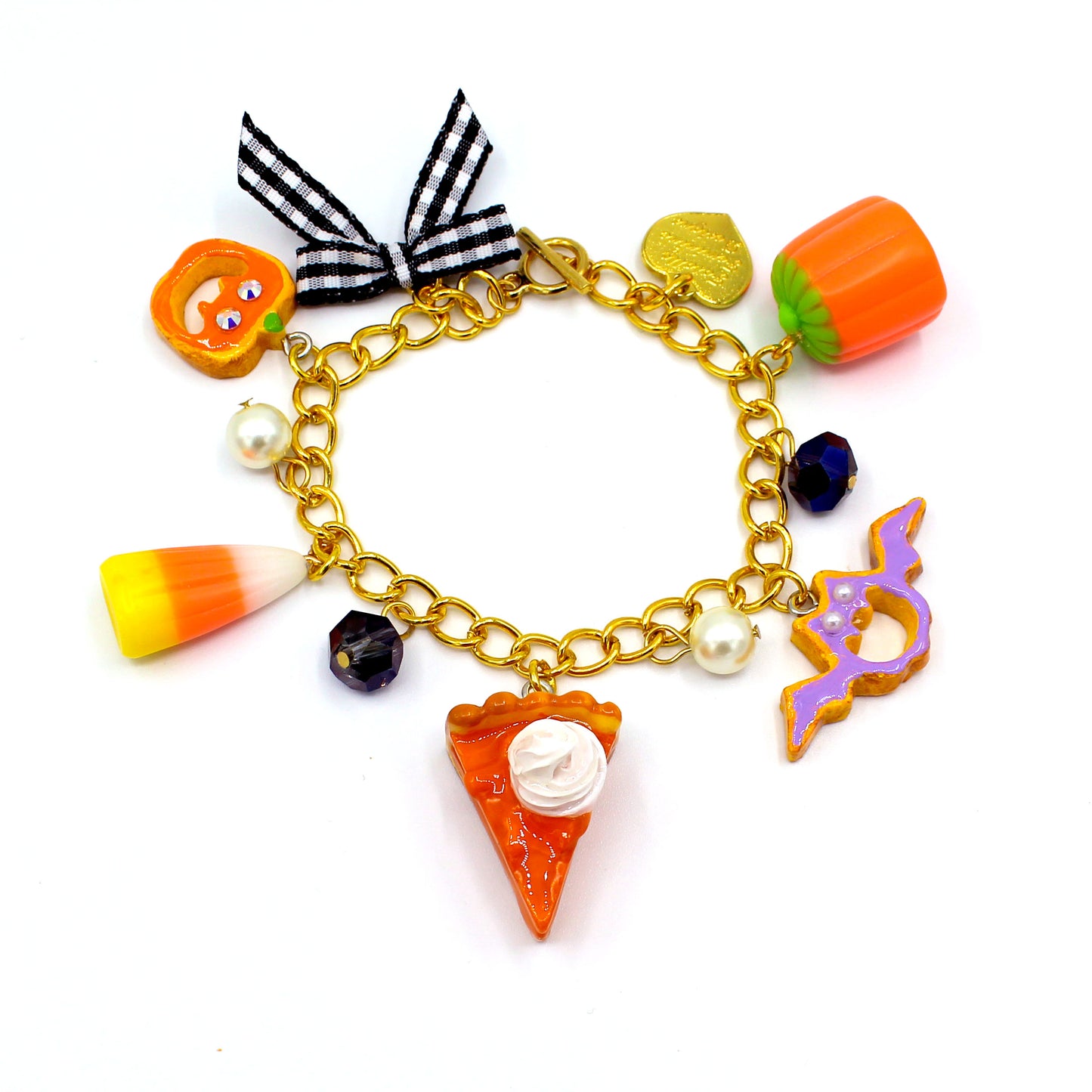 Pumpkin Pie Candy Corn Fall Charm Bracelet - Gold or Silver Cute - Autumn Charm Jewelry - Handmade Fatally Feminine Designs