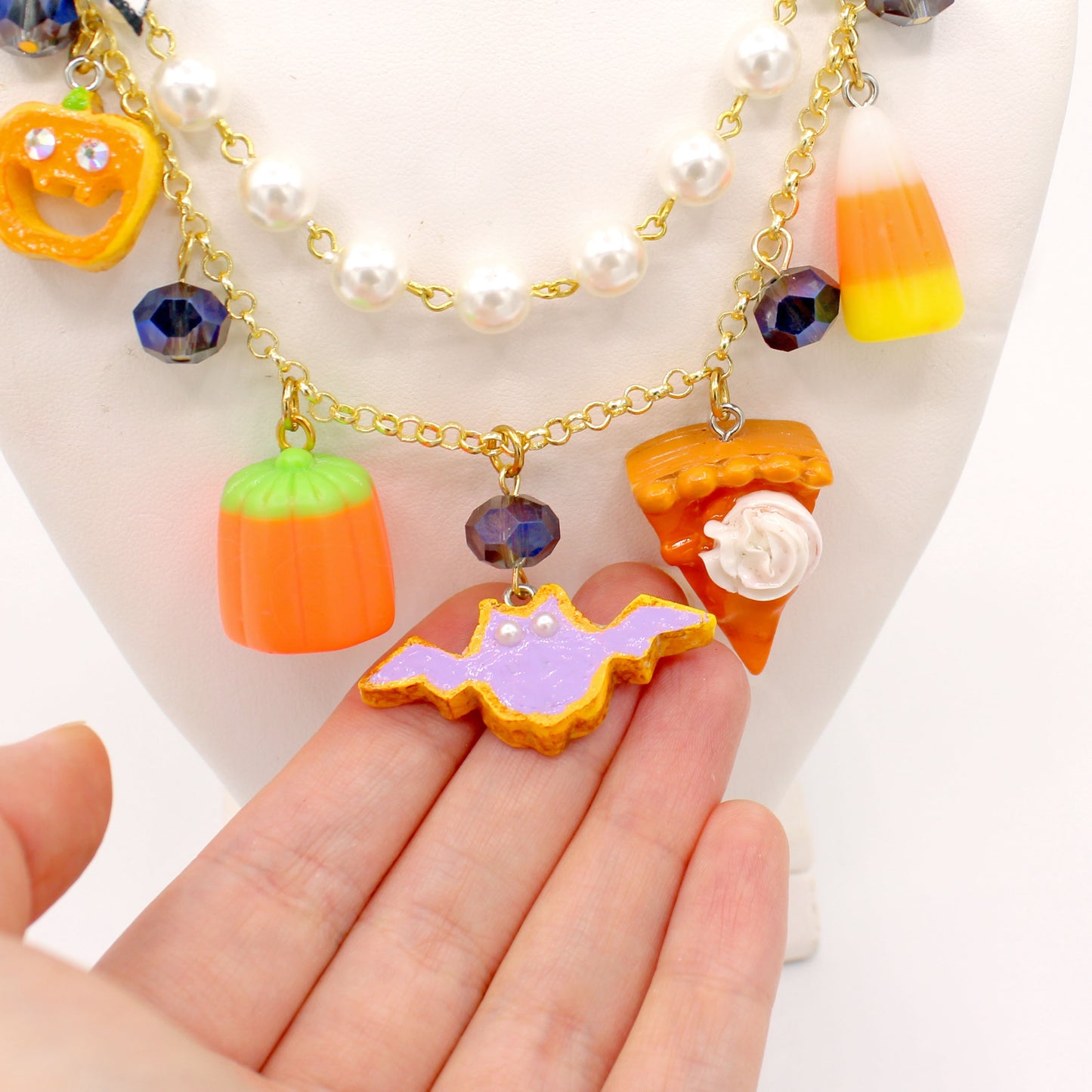 Pumpkin Pie Candy Corn Fall Statement Necklace Gold or Silver Cute Autumn Charm Jewelry Handmade Fatally Feminine Designs