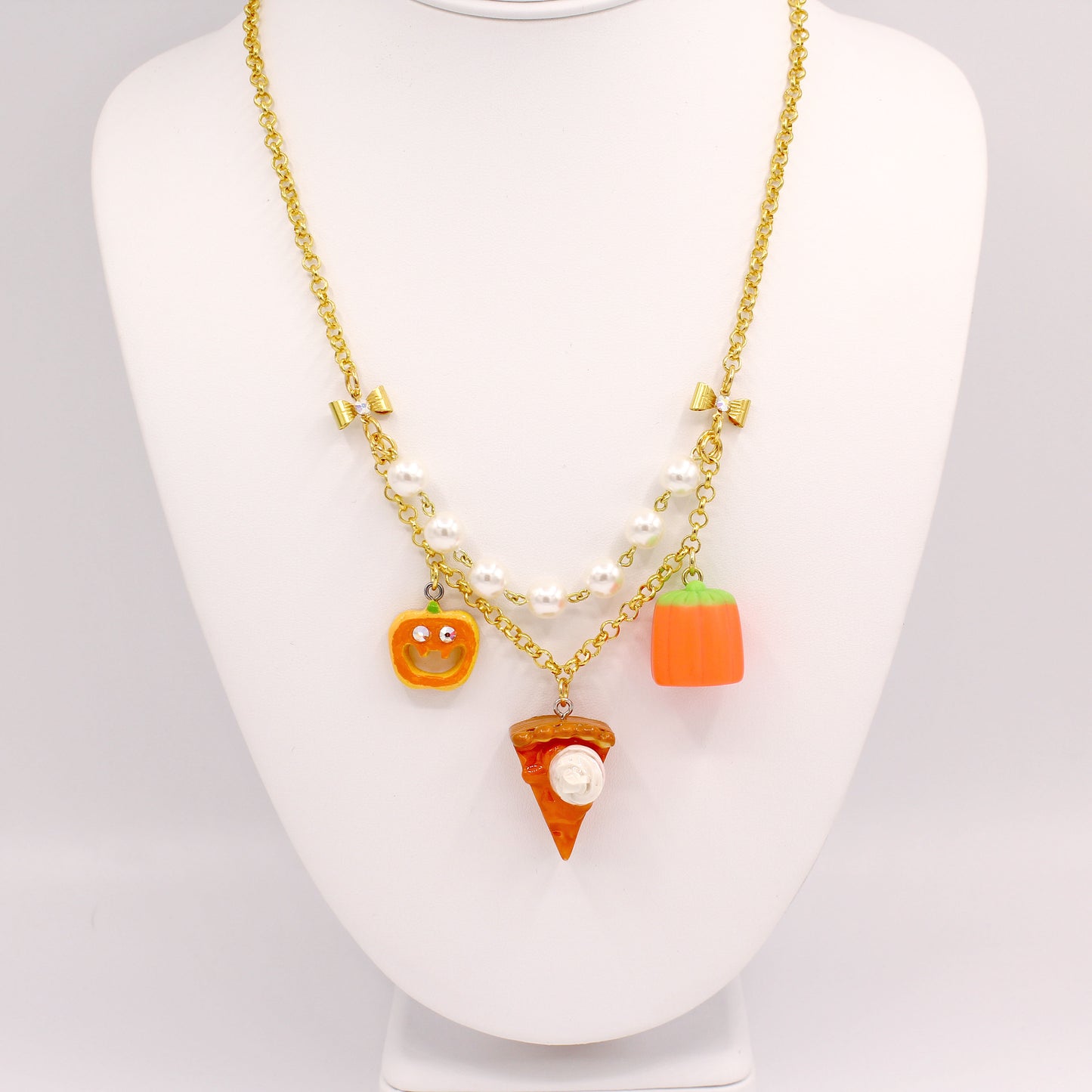 Mini Fall Statement Necklace, Gold or Silver, Cute Autumn Charm Jewelry, Handmade in the USA