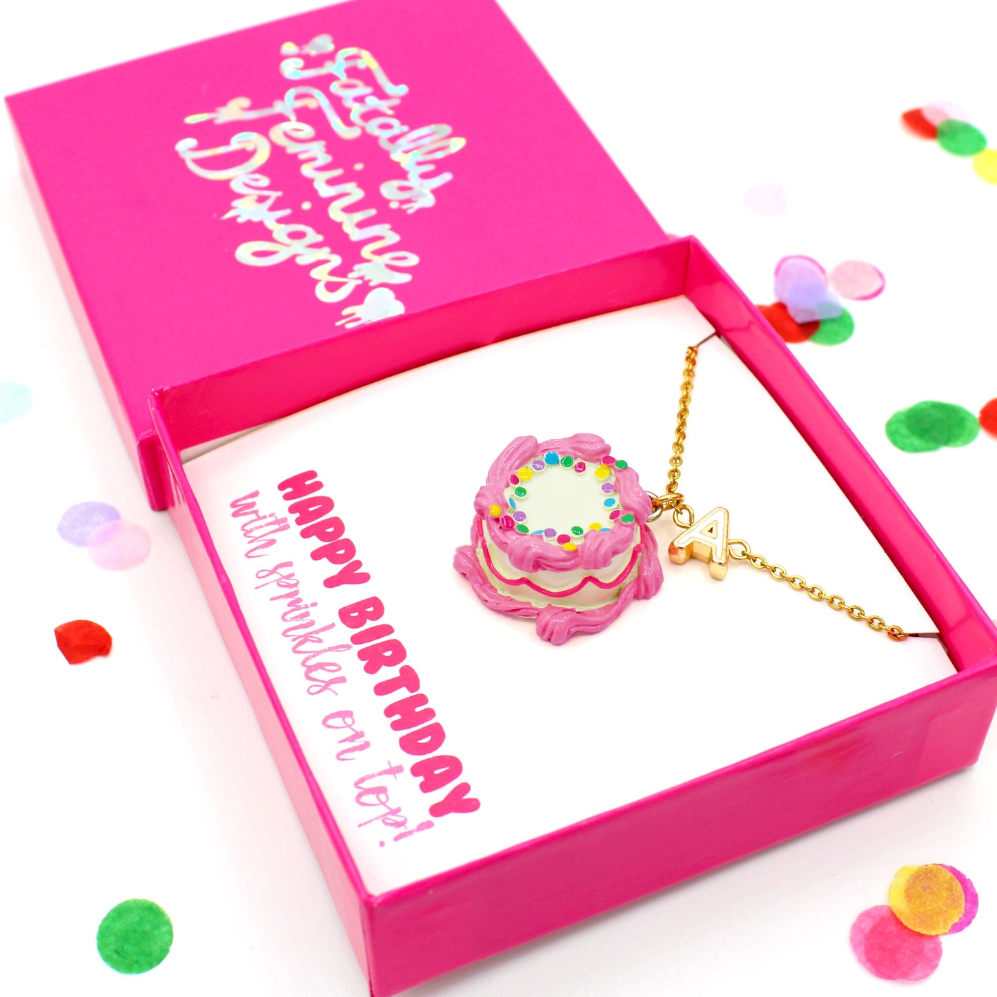 Cute Charm Jewelry Birthday Gift for Women Kawaii Pink Cake Necklace Personalized Initial