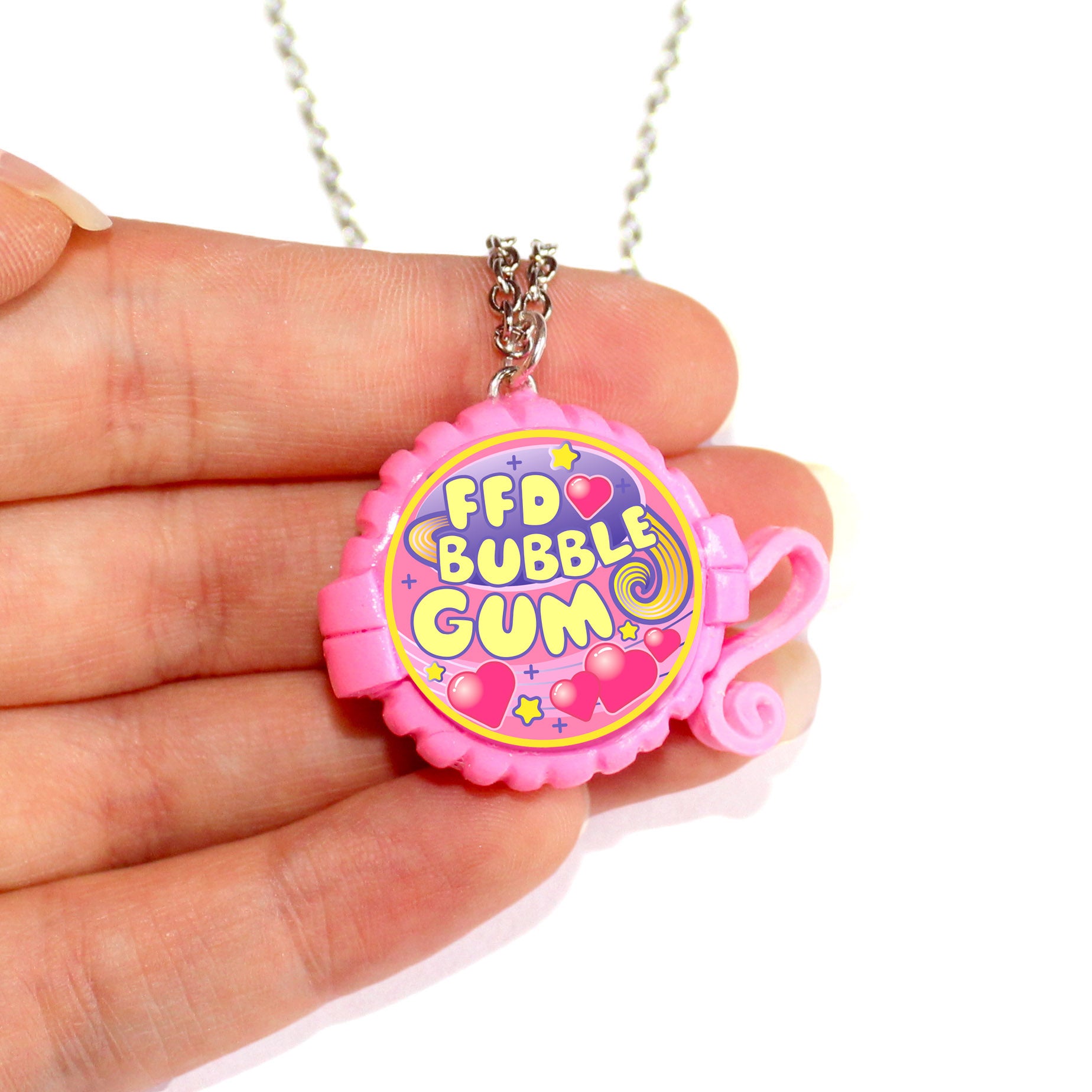 Miniature Pink Bubble Gum Dispenser Necklace Hypoallergenic Stainless Steel Chain Fatally Feminine