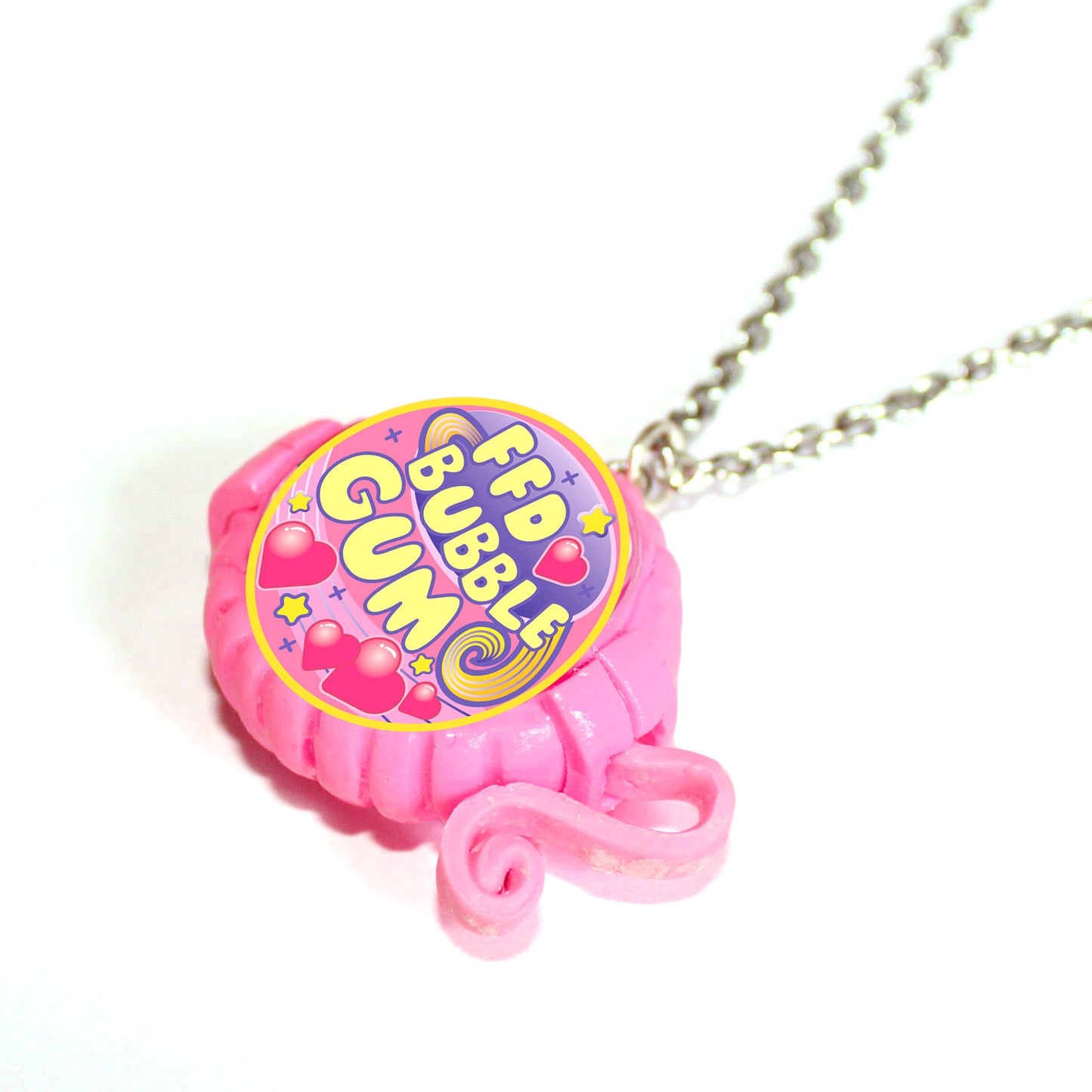 Miniature Pink Bubble Gum Dispenser Necklace Hypoallergenic Stainless Steel Chain Fatally Feminine