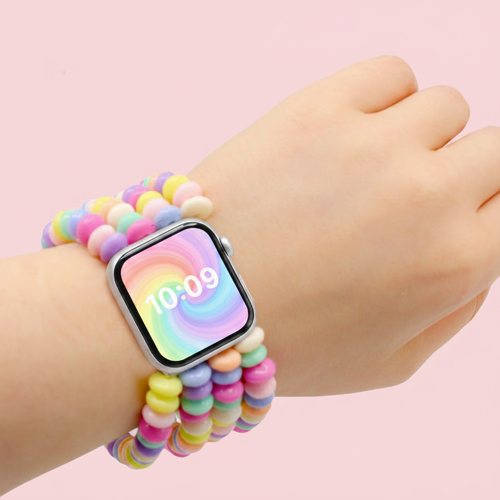 Pastel Beaded Smart Watch Band for Apple Watches, Stretchy for Comfort, Water Resistant, Custom Width