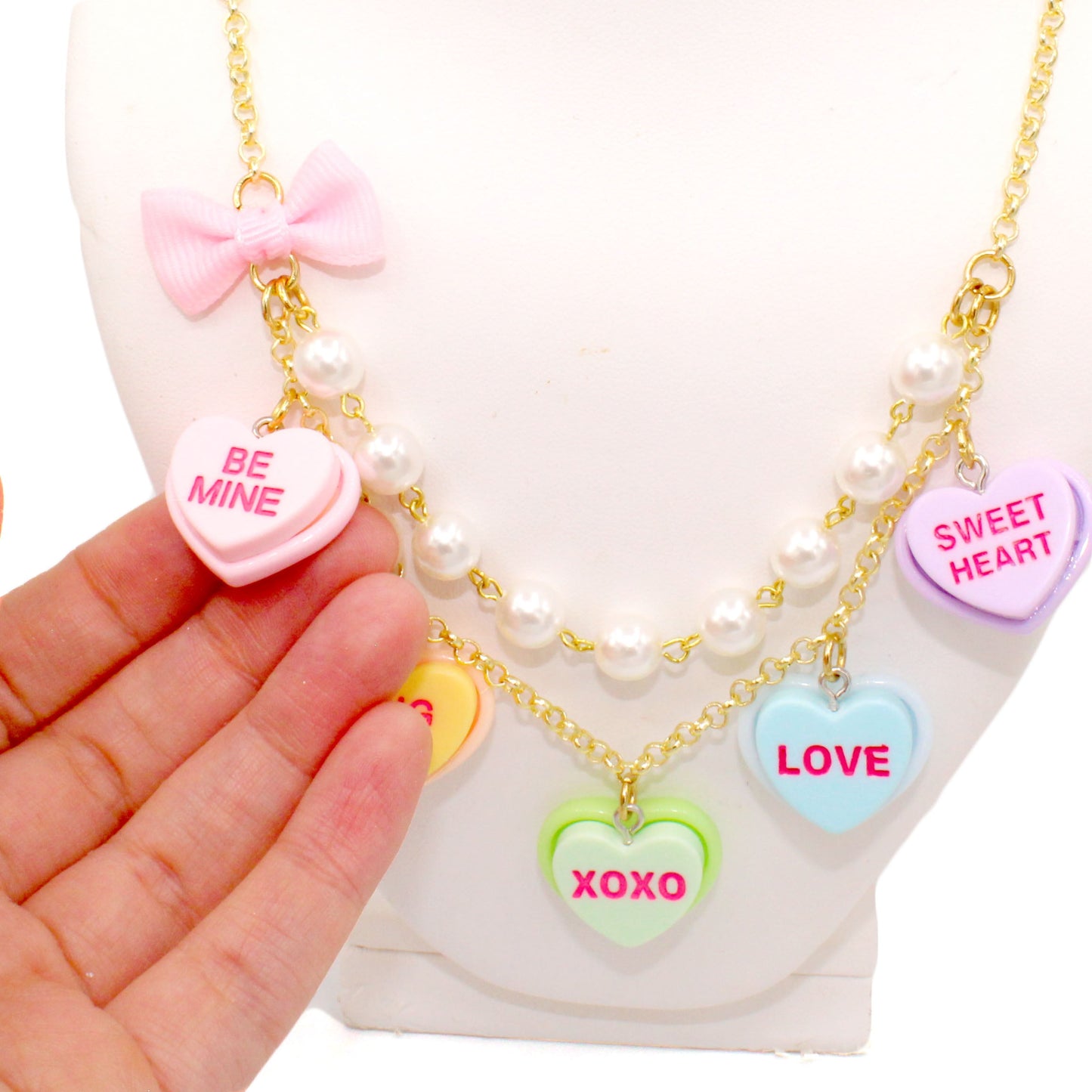 Candy Heart Statement Necklace - Valentine's Day Conversation Charm Jewelry - Fatally Feminine Designs