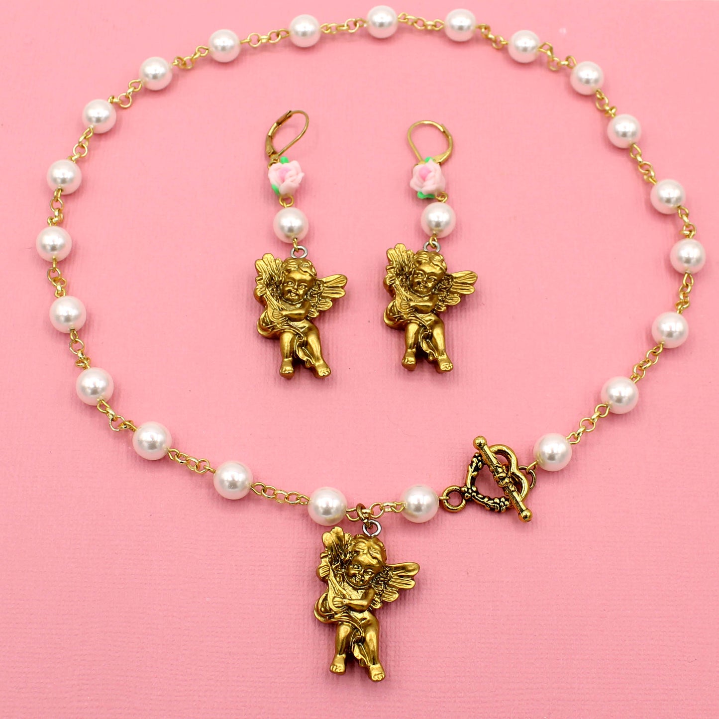 Rococo Dreams Marie Antoinette Inspired Jewelry Sets - Handmade Soft Girl Pink Necklace Ring Earrings - Fatally Feminine Designs