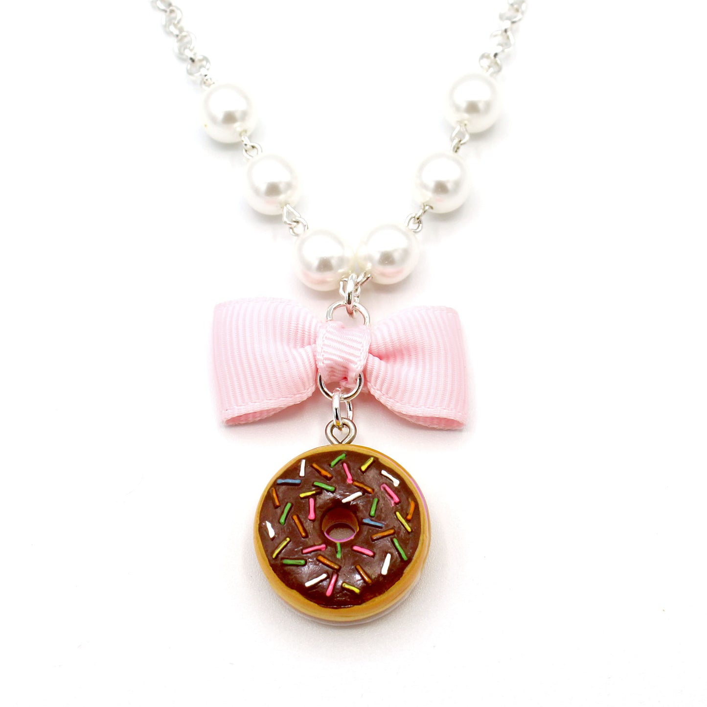 Pink or Chocolate Mini Donut and Pearls Necklace