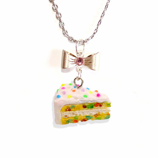 Confetti Cake Necklace, Funfetti Birthday Cake Slice Charm Necklace