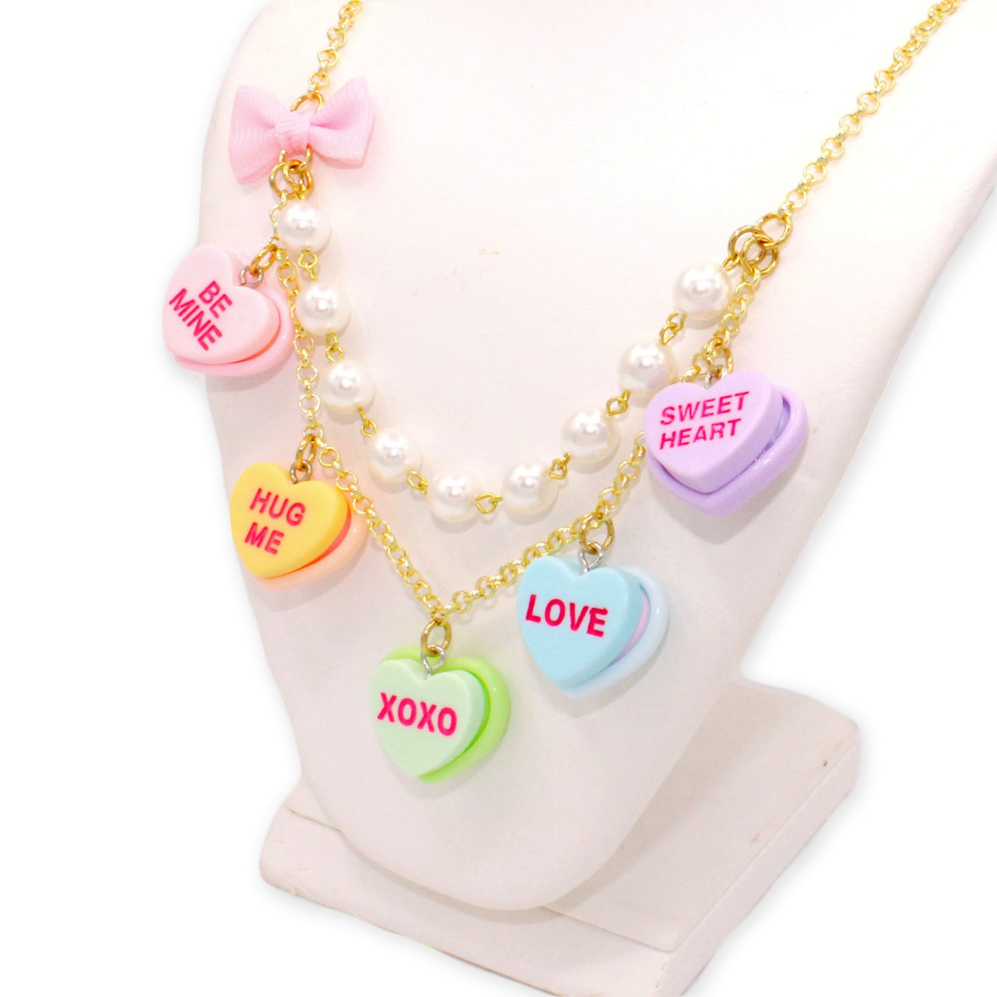Kawaii Conversation Heart Statement Necklace - Valentine's Day Charm Jewelry - Fatally Feminine Designs