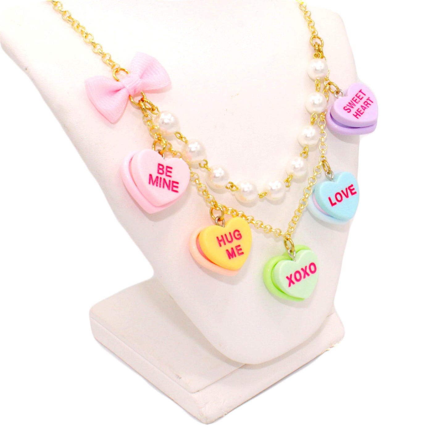 Candy Heart Statement Necklace - Valentine's Day Conversation Charm Jewelry - Fatally Feminine Designs