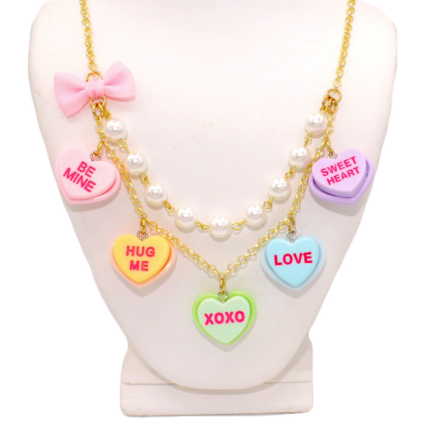 Candy Heart Statement Necklace - Valentine's Day Conversation Charm Jewelry - Fatally Feminine Designs