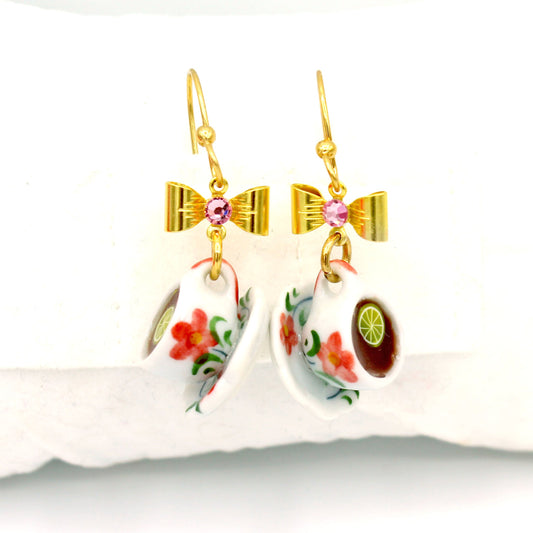 Tiny Teacup Earrings Cup of High Tea Jewelry gift for friend novelty handmade victorian
