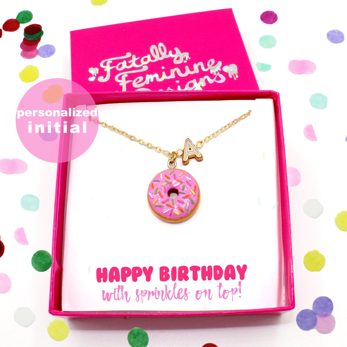 Pink Personalized Donut Necklace Birthday gift for Best Friend Handmade Cute Charm Jewelry for Women