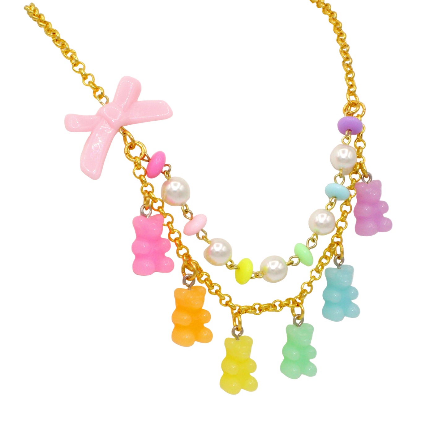 Kawaii Pastel Rainbow Gummy Bear Statement Charm Necklace - Handmade in the USA