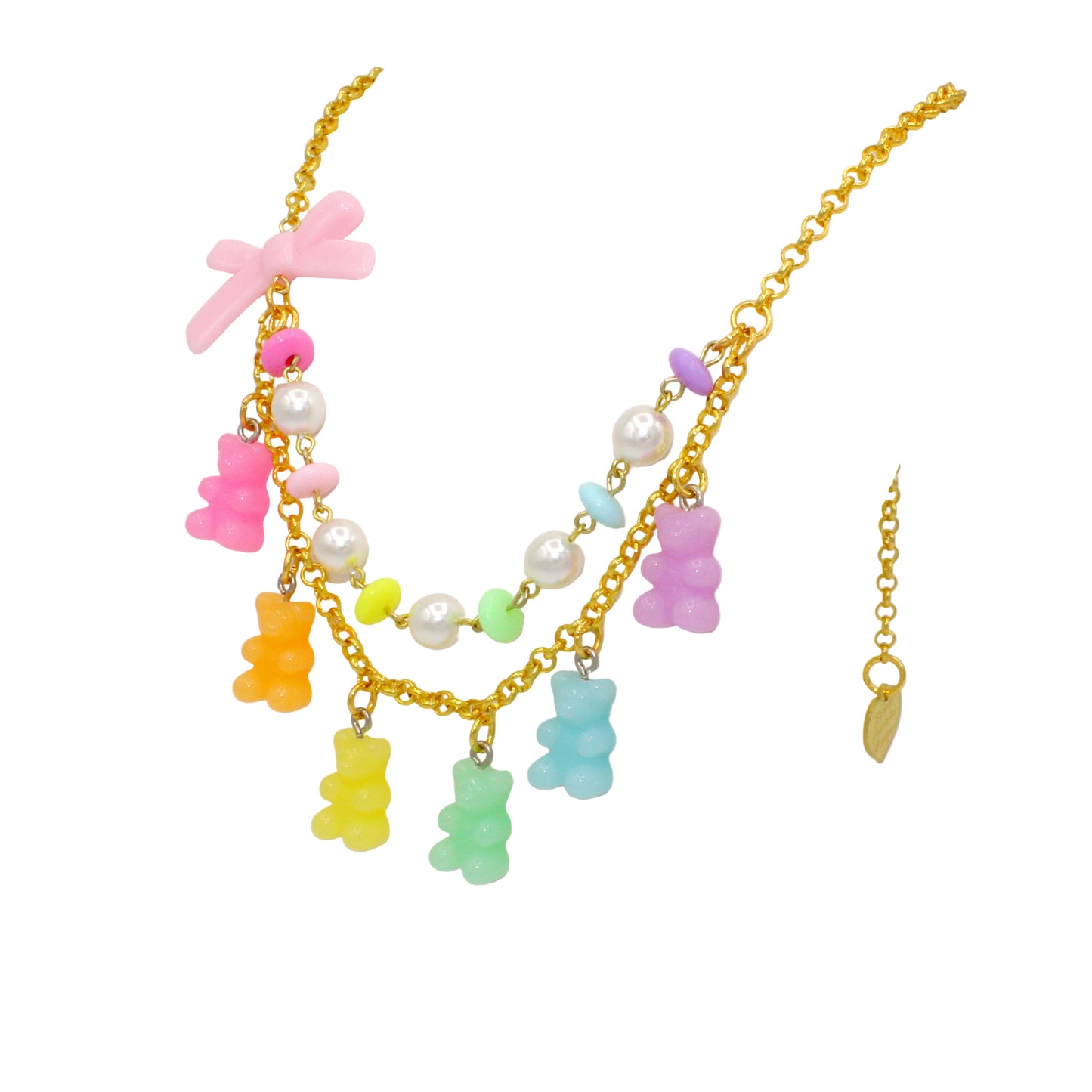 Kawaii Pastel Rainbow Gummy Bear Statement Charm Necklace - Handmade in the USA