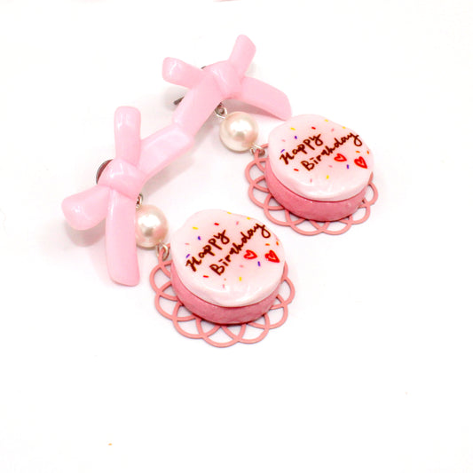Pink Birthday Cake Statement Drop Earrings Handmade in Resin and Hypoallerenic Stainless Steel by Fatally Feminine