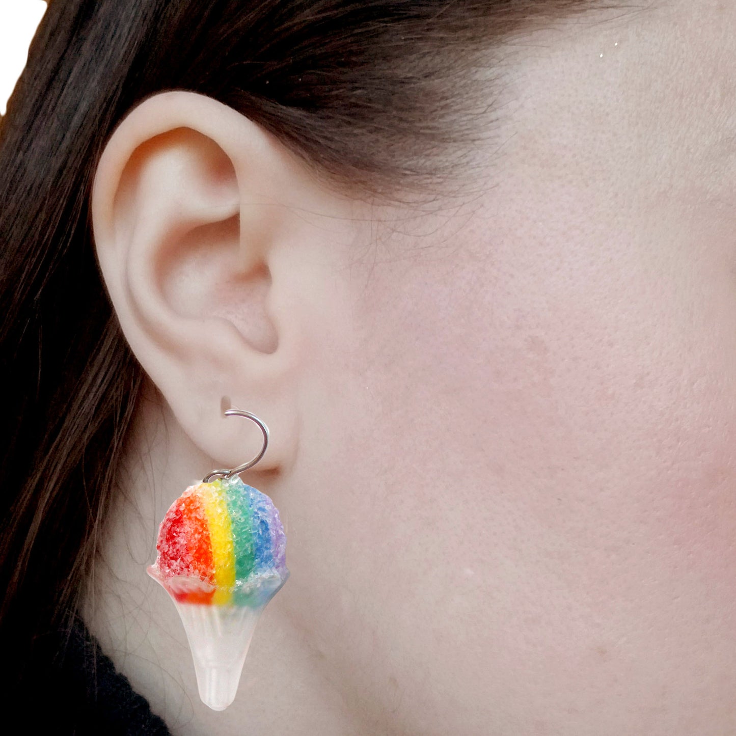 Rainbow Snow Cone Statement Earrings, Hypoallergenic Stainless Steel, Handmade in the USA
