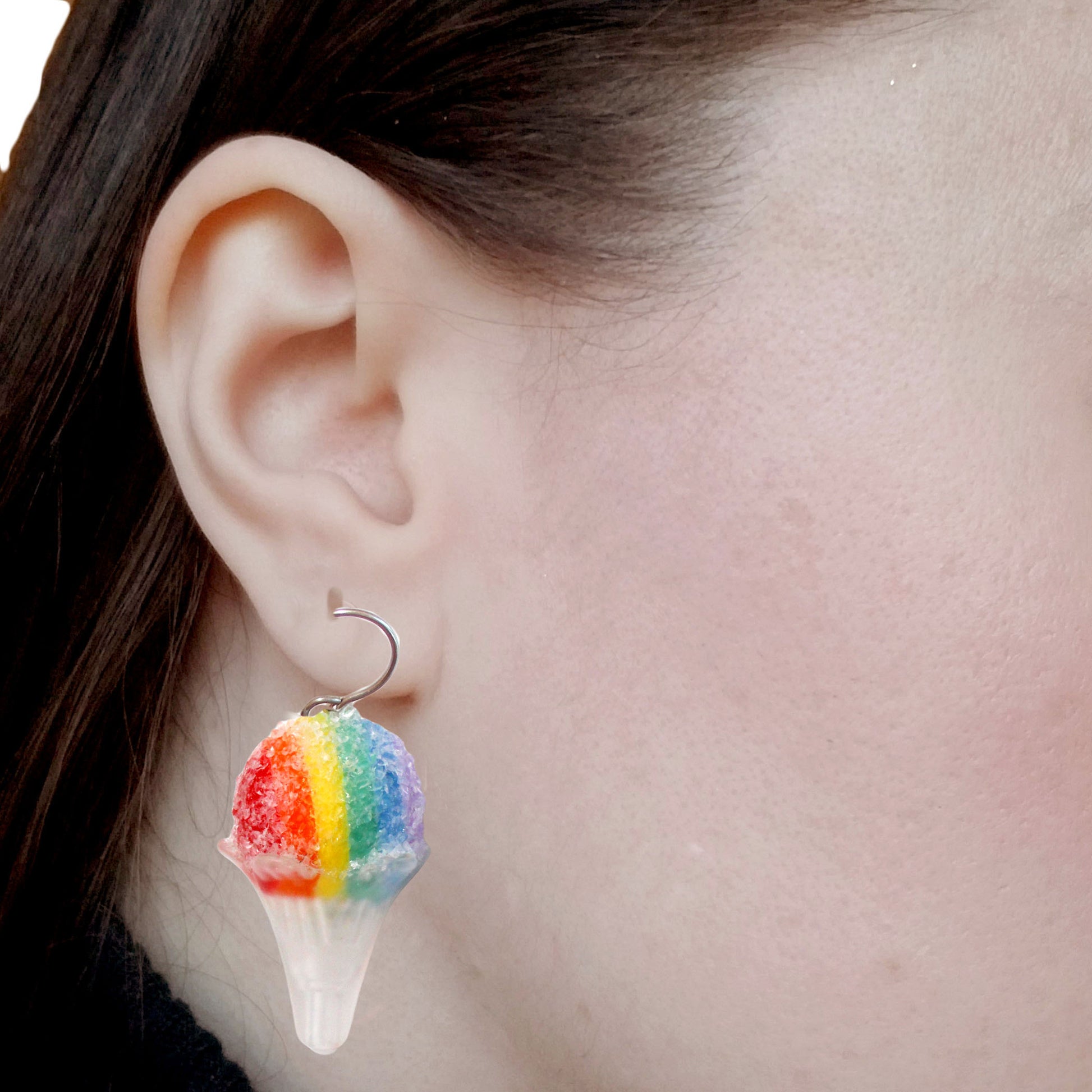 Rainbow Snow Cone Statement Earrings, Hypoallergenic Stainless Steel, Handmade in the USA