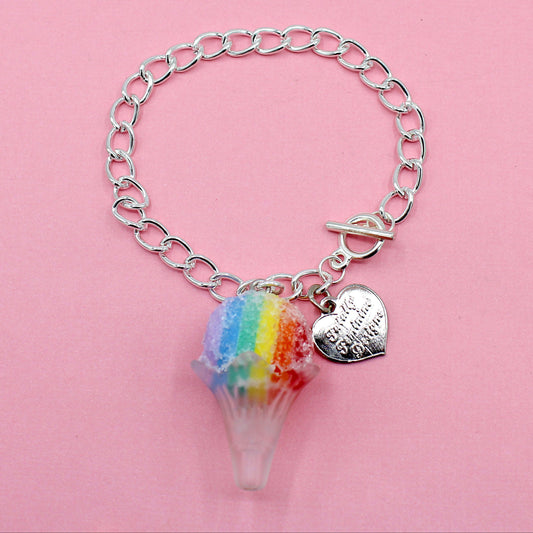 Rainbow Snow Cone Charm Bracelet, 7.5" Silver or Gold Finish Chain, Handmade in the USA