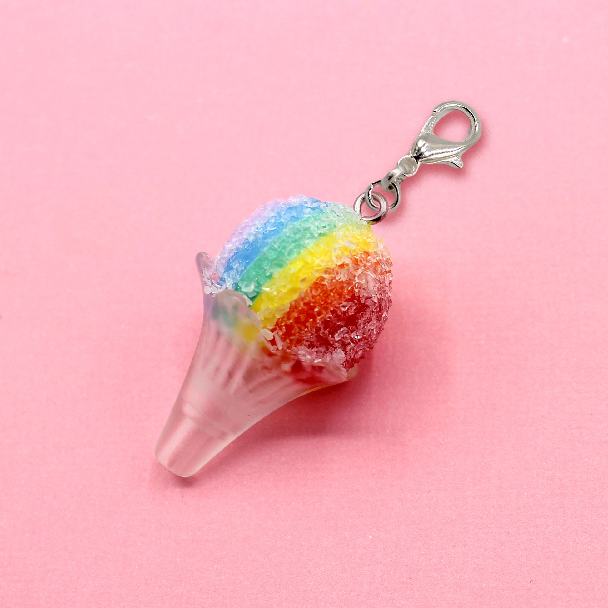 Rainbow Snow Cone Charm, Gold or Silver Finish Lobster Clasp, Handmade in the USA