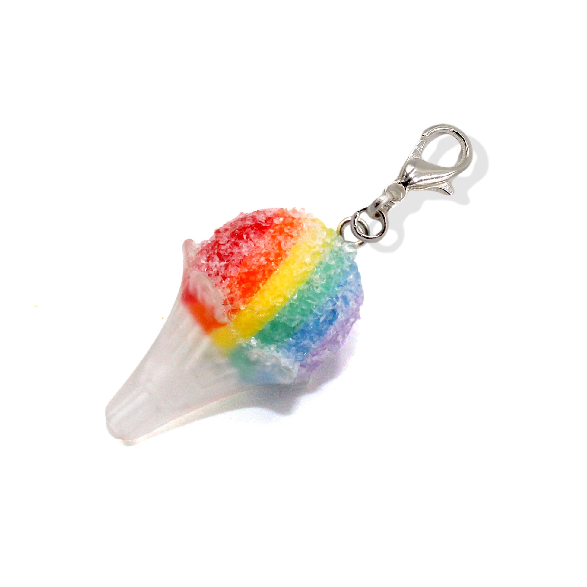 Rainbow Snow Cone Charm, Gold or Silver Finish Lobster Clasp, Handmade in the USA
