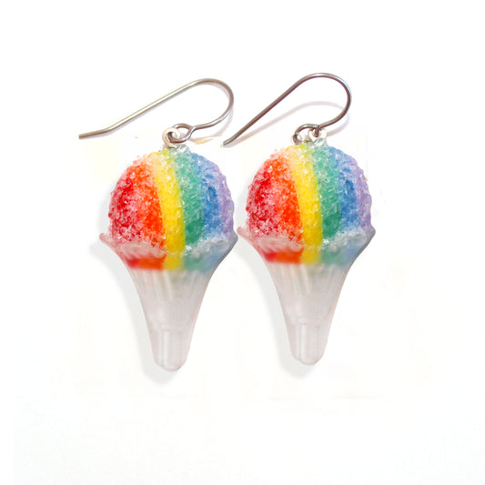 Rainbow Snow Cone Statement Earrings, Hypoallergenic Stainless Steel, Handmade in the USA