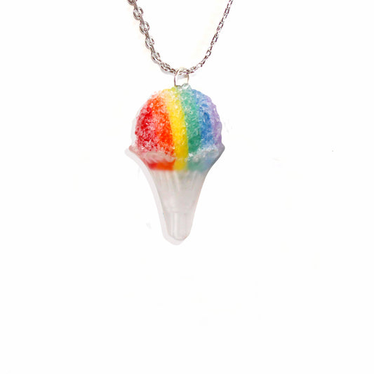 Rainbow Snow Cone Charm Necklace, Hypoallergenic Stainless Steel 18" Chain, Handmade in the USA