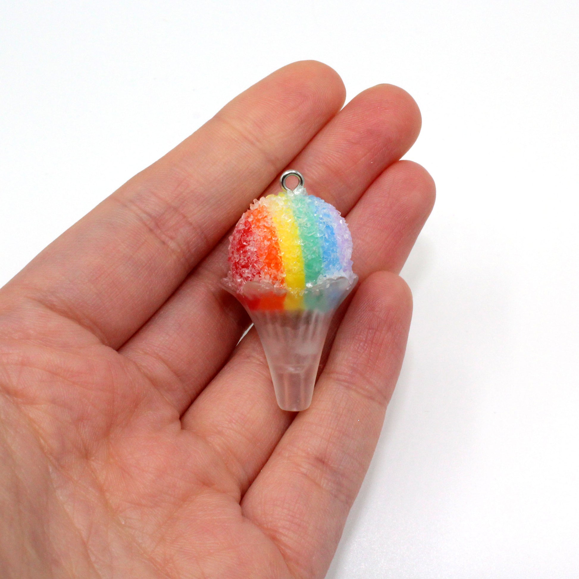 Rainbow Snow Cone Charm, Gold or Silver Finish Lobster Clasp, Handmade in the USA