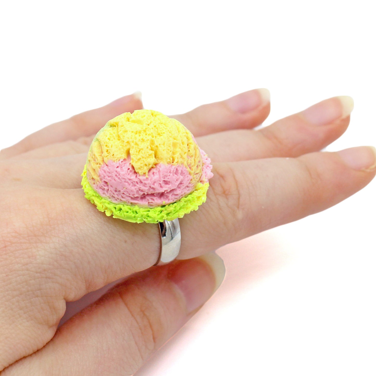 Kawaii Pastel Rainbow Ice Cream Ring - Gold or Silver Adjustable - Fatally Feminine Designs