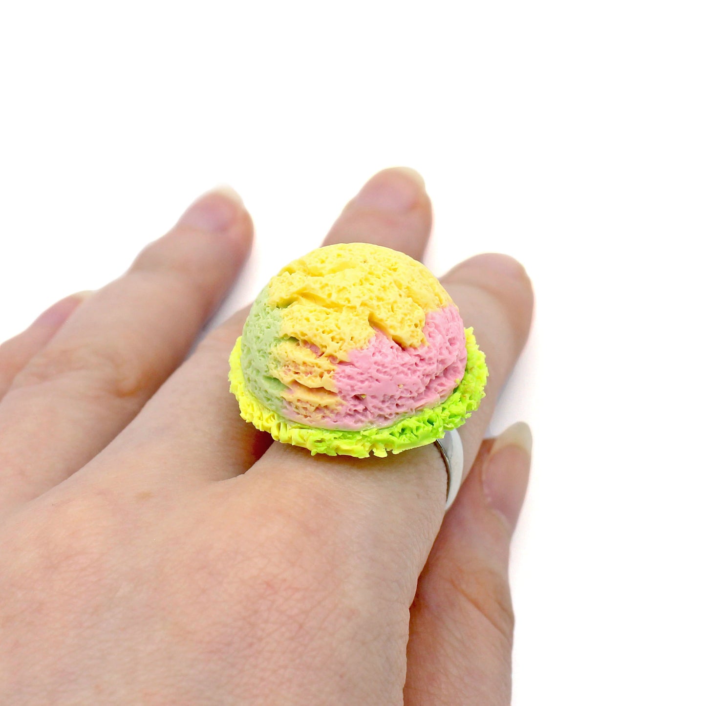 Kawaii Pastel Rainbow Ice Cream Ring - Gold or Silver Adjustable - Fatally Feminine Designs
