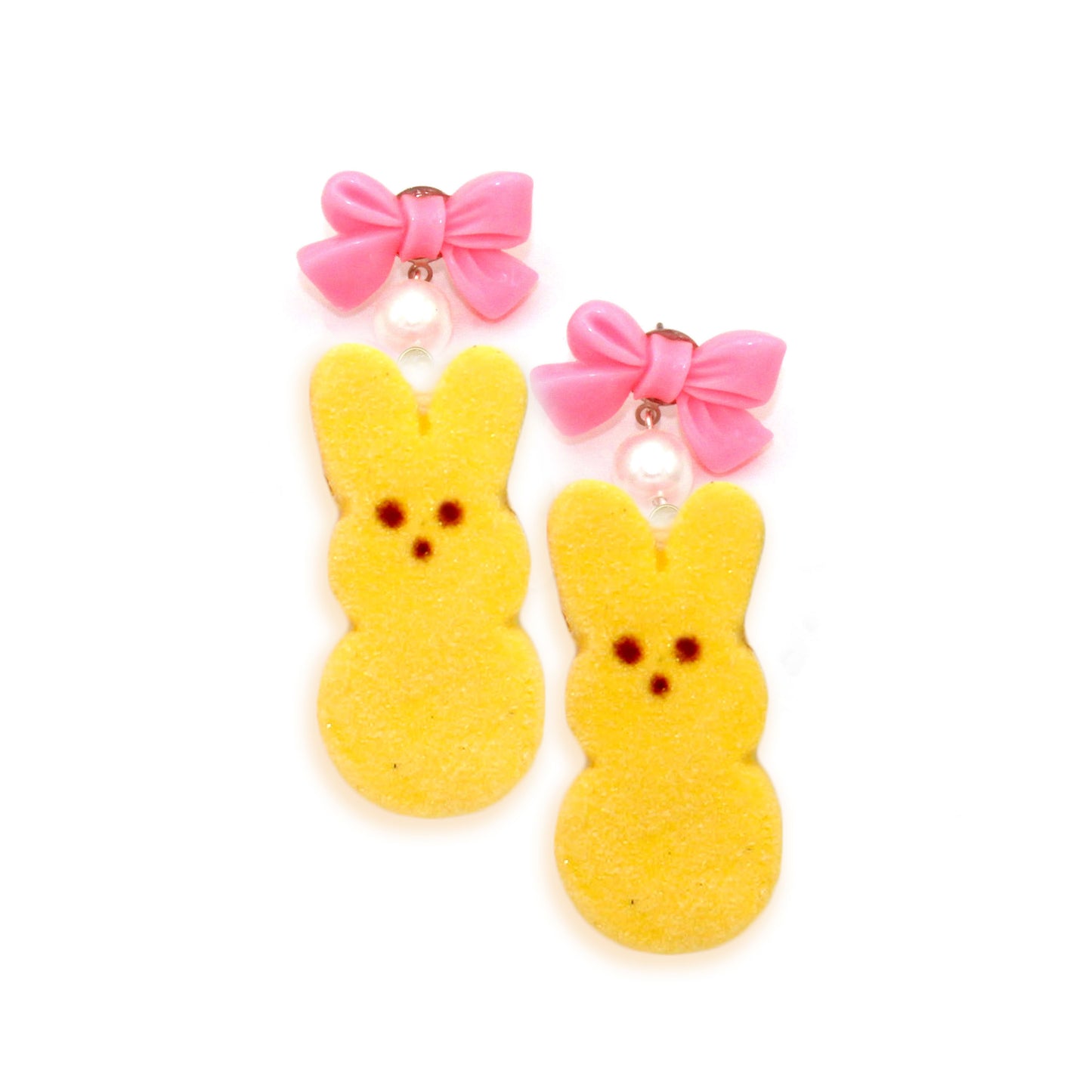 Faux Marshmallow Bunny Statement Drop Earrings, Hypoallergenic Steel