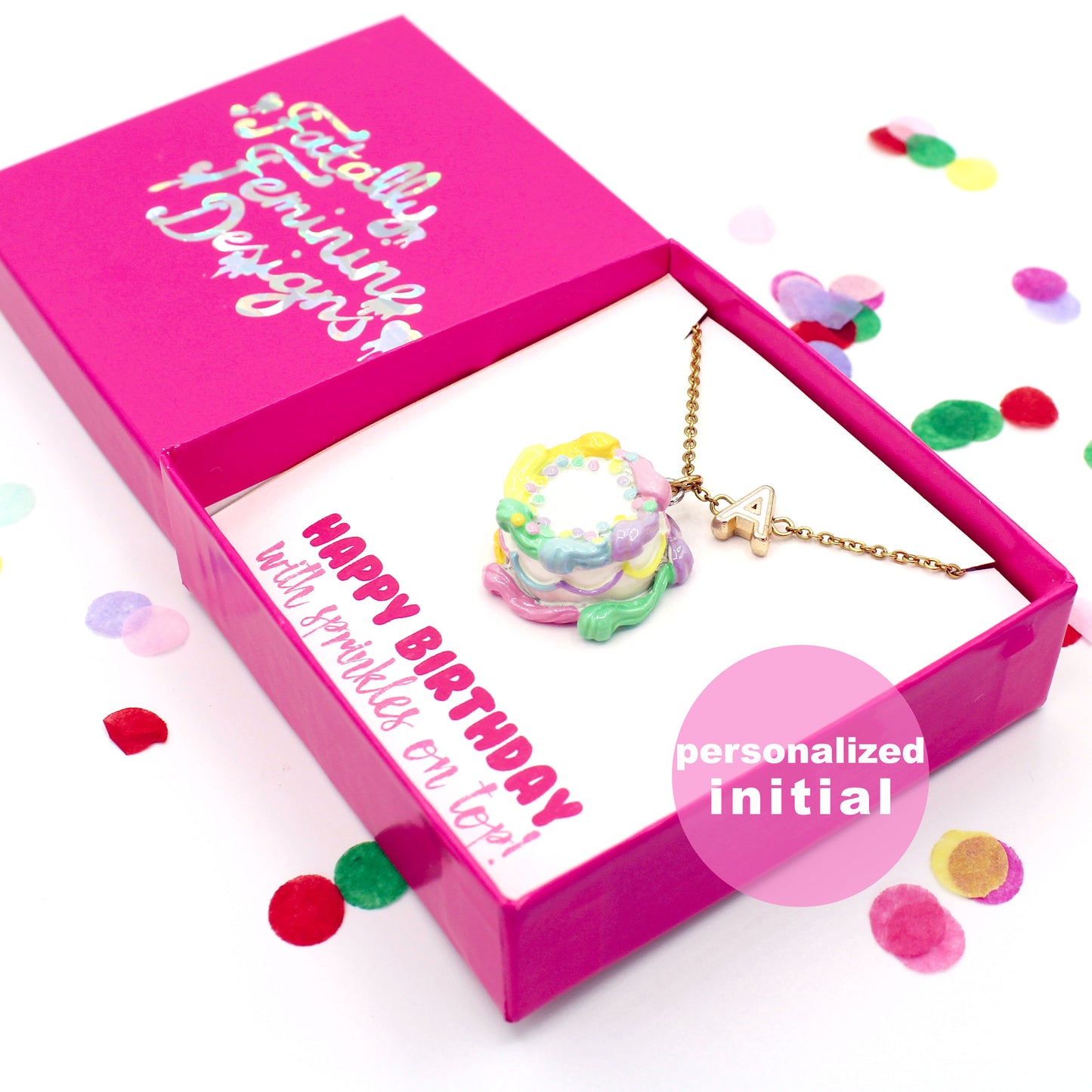 Kawaii Birthday Gift for friend Cute charm jewelry for women Custom Rainbow Pastel Cake Necklace