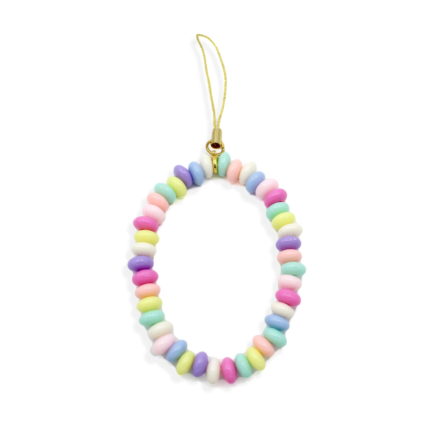 Faux Candy Rainbow Pastel Beaded Phone Strap, Kawaii Cell Phone Charm, Gold or Silver, Handmade in the USA