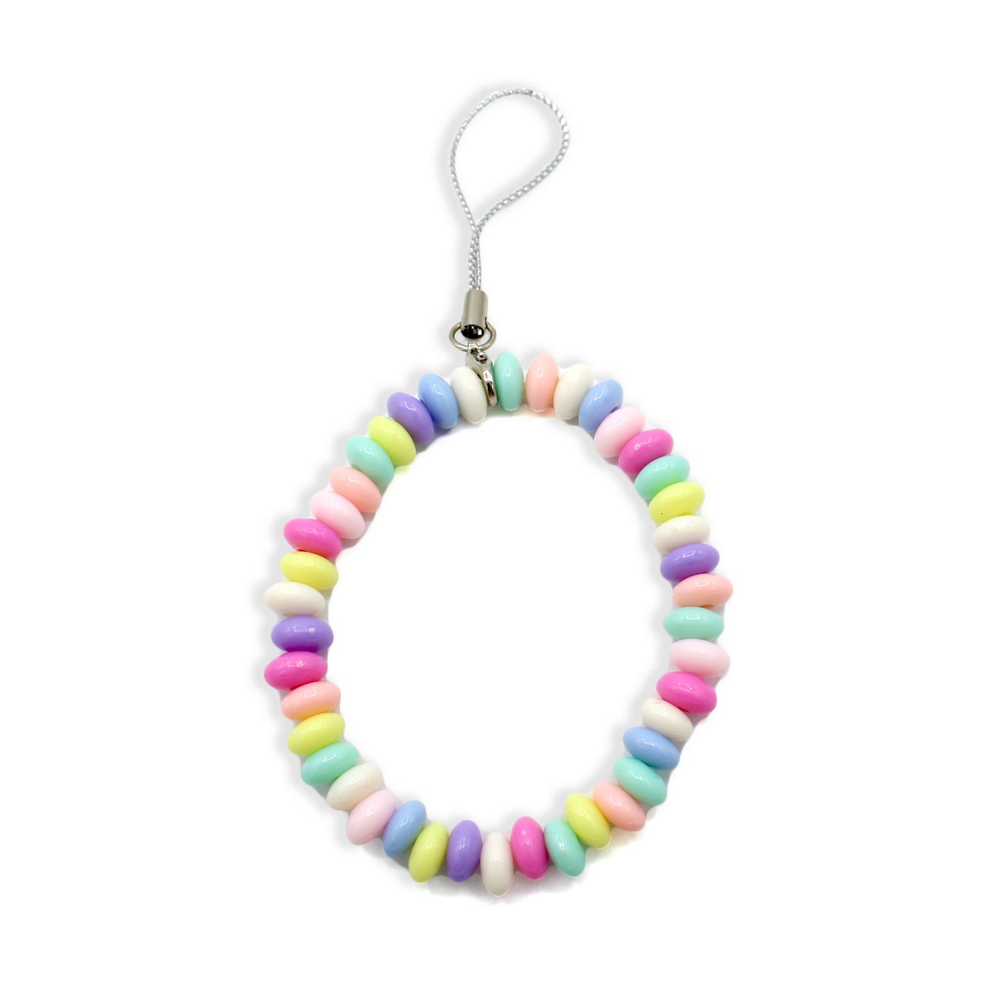 Faux Candy Rainbow Pastel Beaded Phone Strap, Kawaii Cell Phone Charm, Gold or Silver, Handmade in the USA