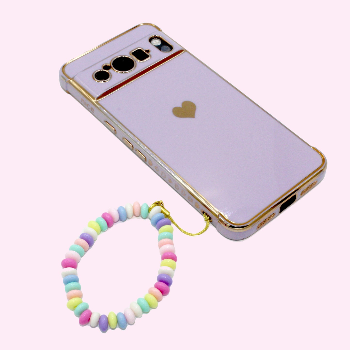 Faux Candy Rainbow Pastel Beaded Phone Strap, Kawaii Cell Phone Charm, Gold or Silver, Handmade in the USA