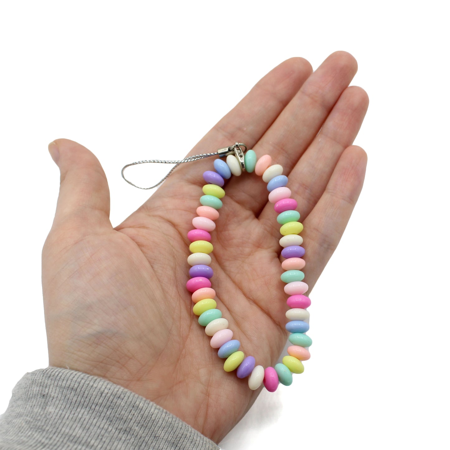 Faux Candy Rainbow Pastel Beaded Phone Strap, Kawaii Cell Phone Charm, Gold or Silver, Handmade in the USA